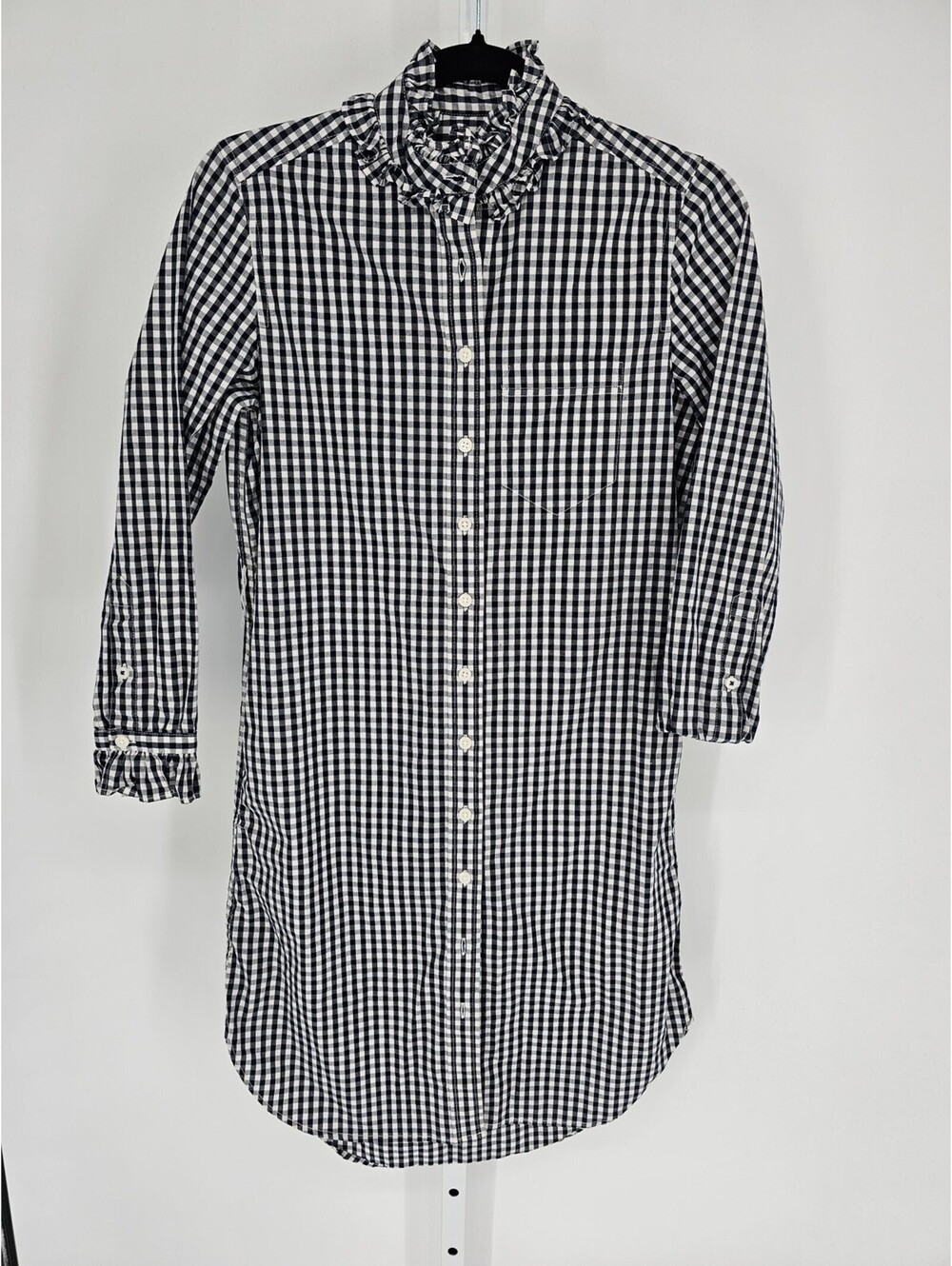 J Crew Womens Sz 00P Long Sleeve Knee Length Shirt Dress Blue White Gingham